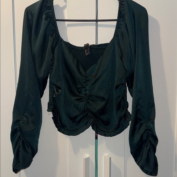 Forever 21 Tops - Forever 21 Dark Green Ruched Blouse